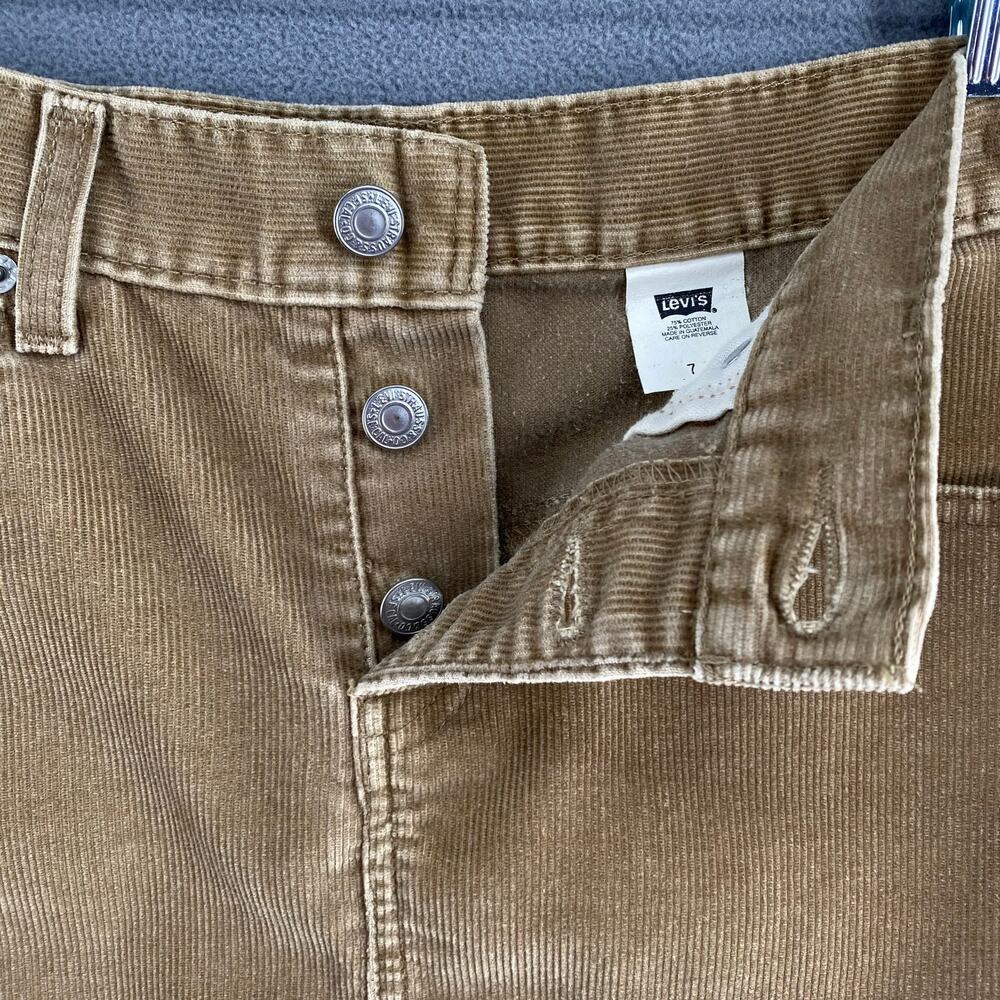Vintage Y2K 00s Levis Corduroy Skirt Juniors 7 Tan Brown Button Fly Knee Length - Picture 4 of 11